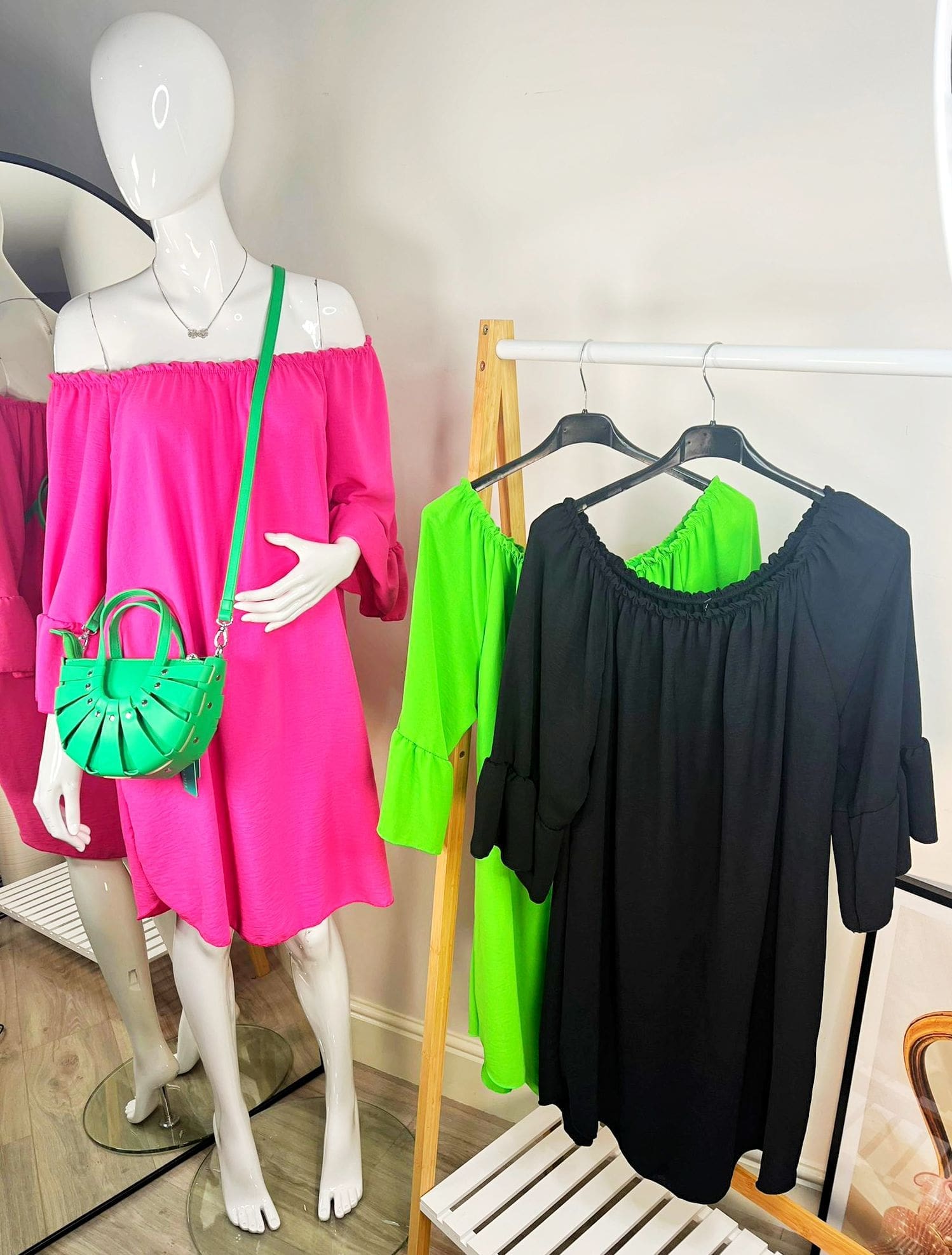 Juno Bell Sleeve Bardot Dress - 3 Colours - Ruby Woo Boutique